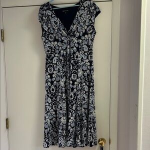Jones New York Black and White Floral Midi Dress